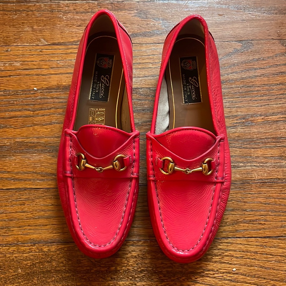 Vintage Gucci Red Patent Leather Loafers